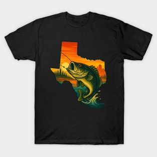 Texas Bass Fishing Sunset | Lone Star State Outdoor Adventure T-Shirt